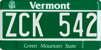 VT license plate ZCK542