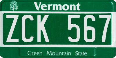 VT license plate ZCK567