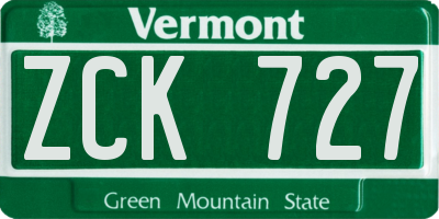 VT license plate ZCK727