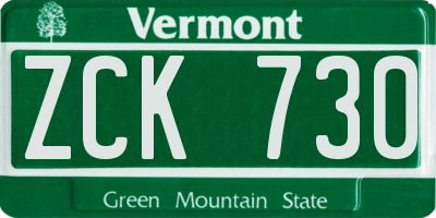 VT license plate ZCK730
