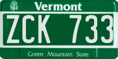 VT license plate ZCK733
