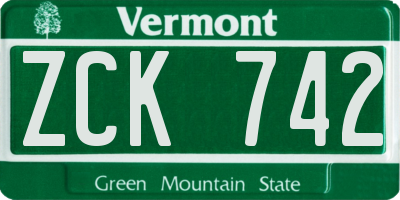 VT license plate ZCK742