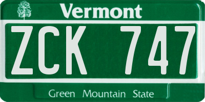 VT license plate ZCK747