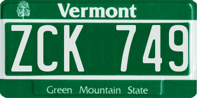 VT license plate ZCK749