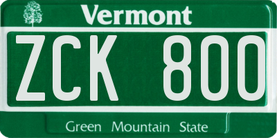 VT license plate ZCK800