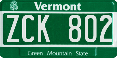 VT license plate ZCK802