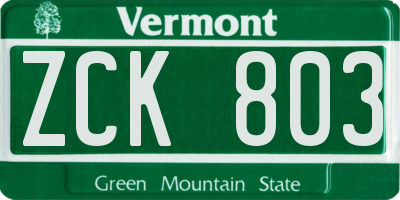 VT license plate ZCK803