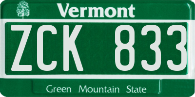 VT license plate ZCK833