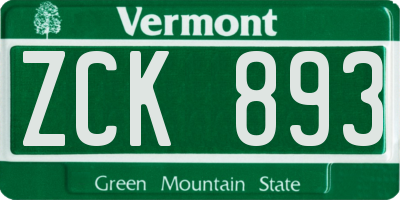 VT license plate ZCK893