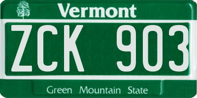 VT license plate ZCK903