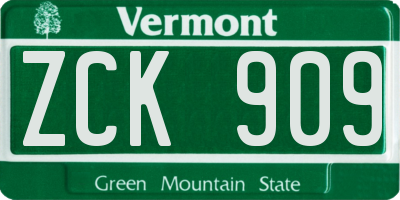 VT license plate ZCK909