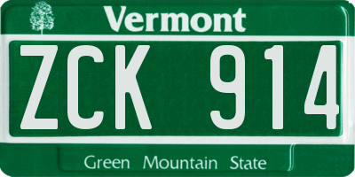 VT license plate ZCK914