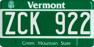 VT license plate ZCK922