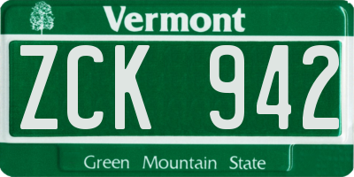 VT license plate ZCK942