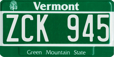 VT license plate ZCK945