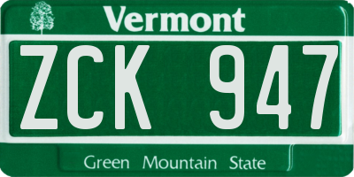 VT license plate ZCK947