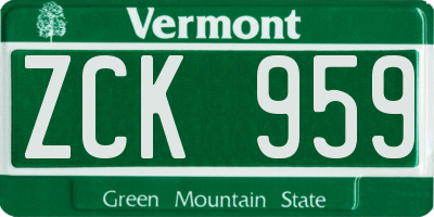 VT license plate ZCK959