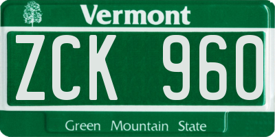 VT license plate ZCK960
