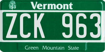 VT license plate ZCK963