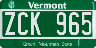 VT license plate ZCK965