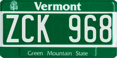 VT license plate ZCK968