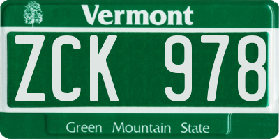 VT license plate ZCK978