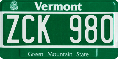 VT license plate ZCK980