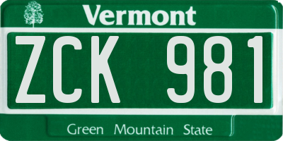 VT license plate ZCK981