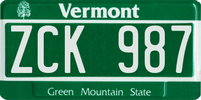 VT license plate ZCK987