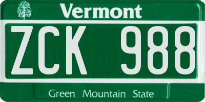 VT license plate ZCK988