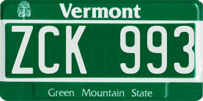 VT license plate ZCK993