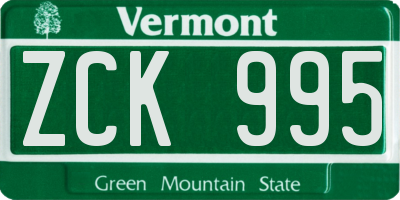 VT license plate ZCK995