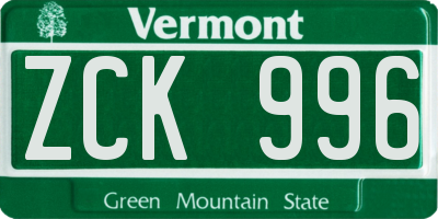 VT license plate ZCK996