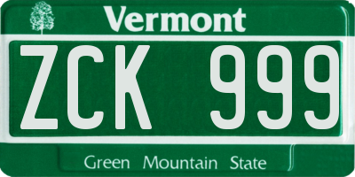 VT license plate ZCK999