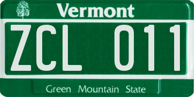 VT license plate ZCL011