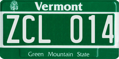 VT license plate ZCL014