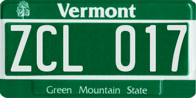 VT license plate ZCL017