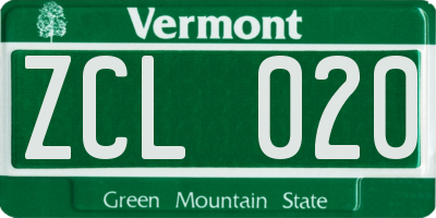VT license plate ZCL020