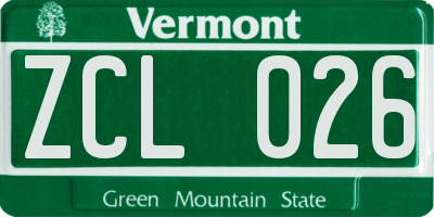 VT license plate ZCL026