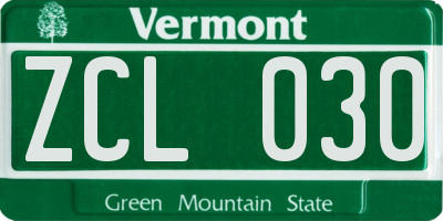 VT license plate ZCL030