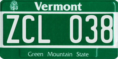 VT license plate ZCL038