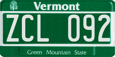 VT license plate ZCL092