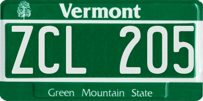 VT license plate ZCL205