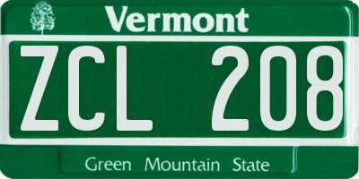VT license plate ZCL208