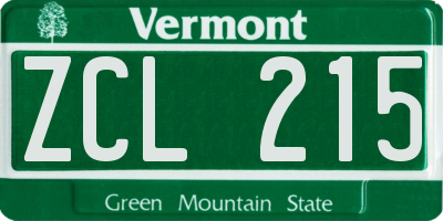 VT license plate ZCL215