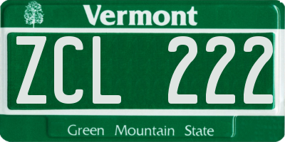 VT license plate ZCL222
