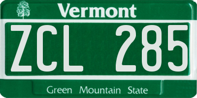 VT license plate ZCL285
