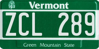 VT license plate ZCL289