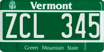 VT license plate ZCL345