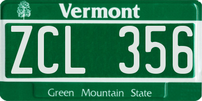 VT license plate ZCL356